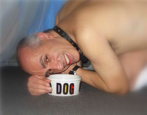 Daddy and dog bowl
