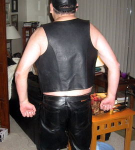 Leather bar jeans and vest
