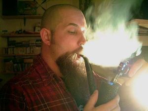 smoking hard.