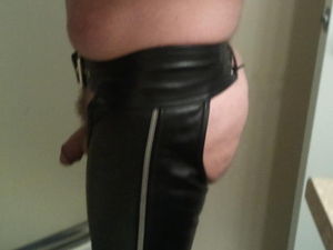 Leather chaps side naked
