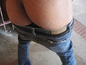 Pants down outside of the bathrooms.