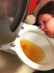 licking a public toilet