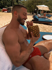 he knows he's getting sucked later so he's flavoring his cum .. :-)